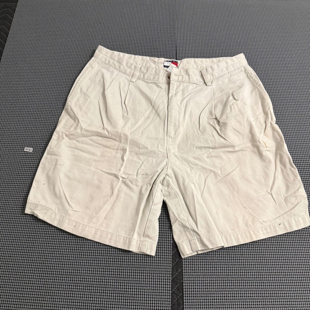 Tommy‎ Hilfiger Mens Pleated Chino Shorts Beige Tan Cotton Size 36 Vintage 90s